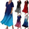 Women's Summer Casual Round Neck Short Sleeve Gradient  Print  Dress With Pockets
