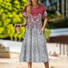 Women's Casual Cute Pattern Print Round Neck Midi Dress Basic Classic Outdoor Everyday Short Sleeve Loose Dress
