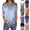 3/4 Length Sleeve Womens Tops Summer T-Shirts Floral Print V Neck Casual Basic Tee Button Shirts Tunic Tops