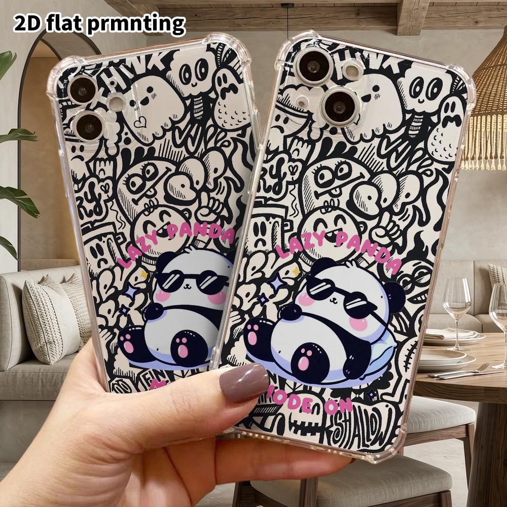 Phone Case: 2D flat suitable for iPhone 18 17 16 15 14 13 Pro, transparent four corner protective case, lazy mode, Christmas and Halloween gift