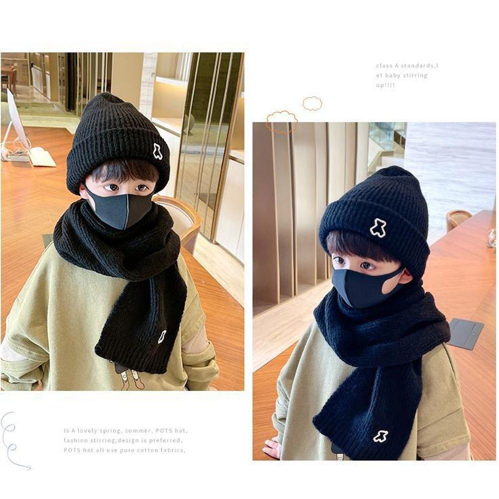 Thick Hat Scarf Set Cute Warm Scarf Fashion Pullover Hats for Baby