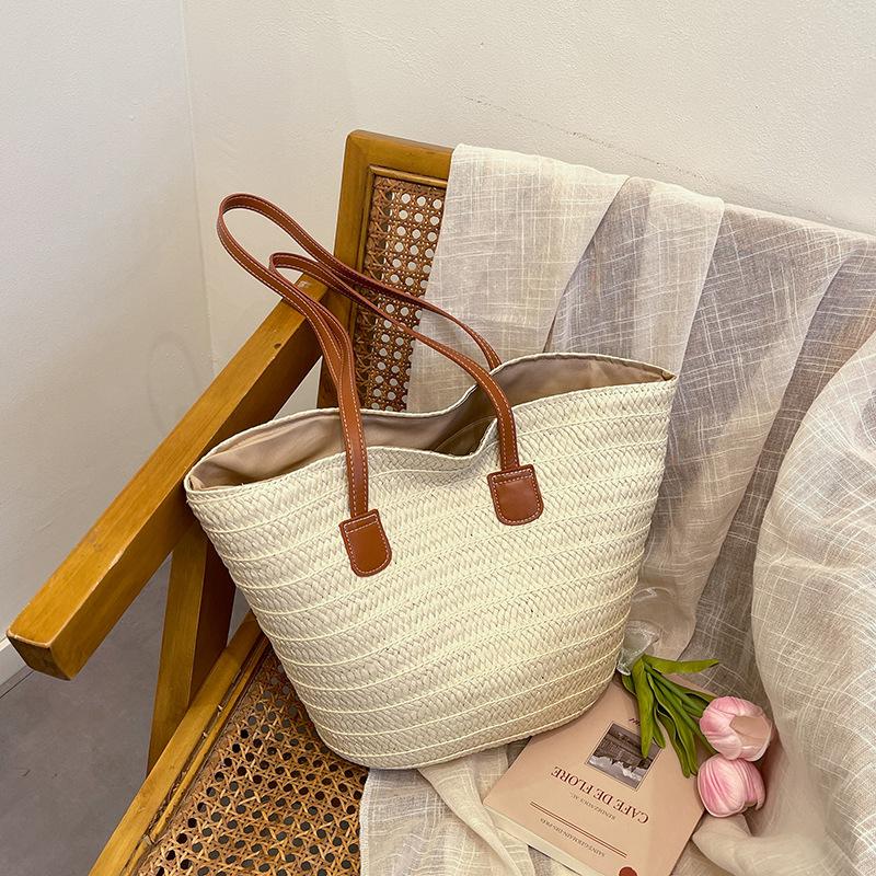 Новая универсальная простая и модная соломенная плетеная сумка, большая вместительная сумка через плечо, сумка в стиле ретро, пляжная женская сумка, вязаная