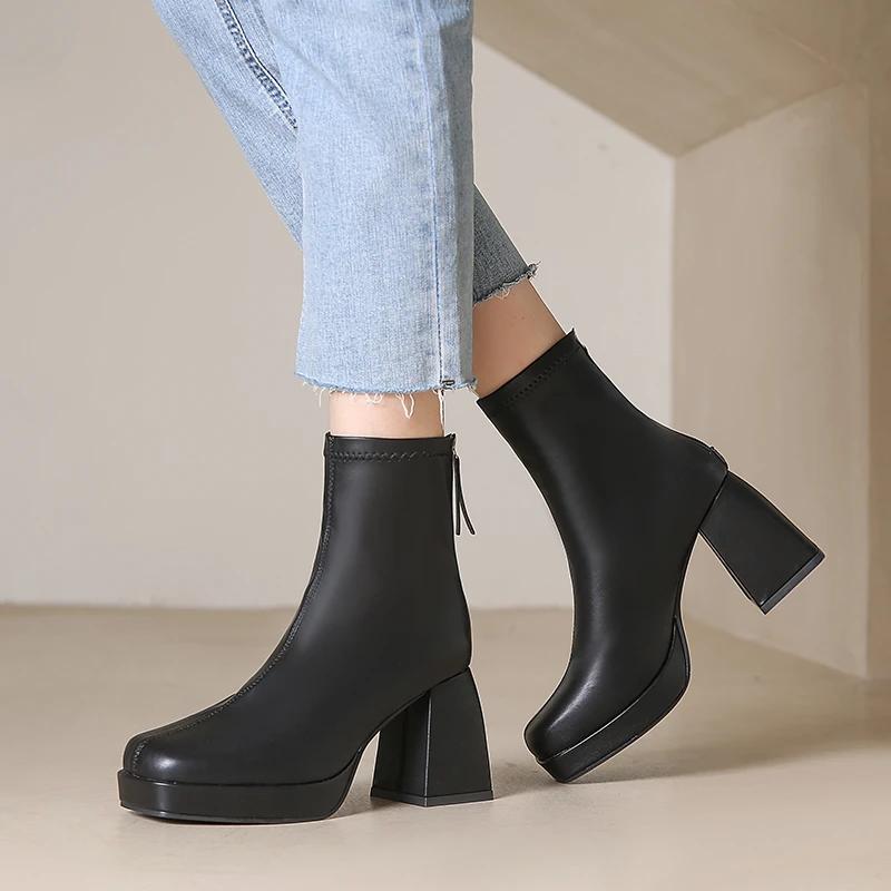 Fashion Plus Size 43 Women Victorian Ankle Boots Leather Lace Heel Shoes for Women Lace Up Spliced Fashion Ladies High Heels Woman Boots