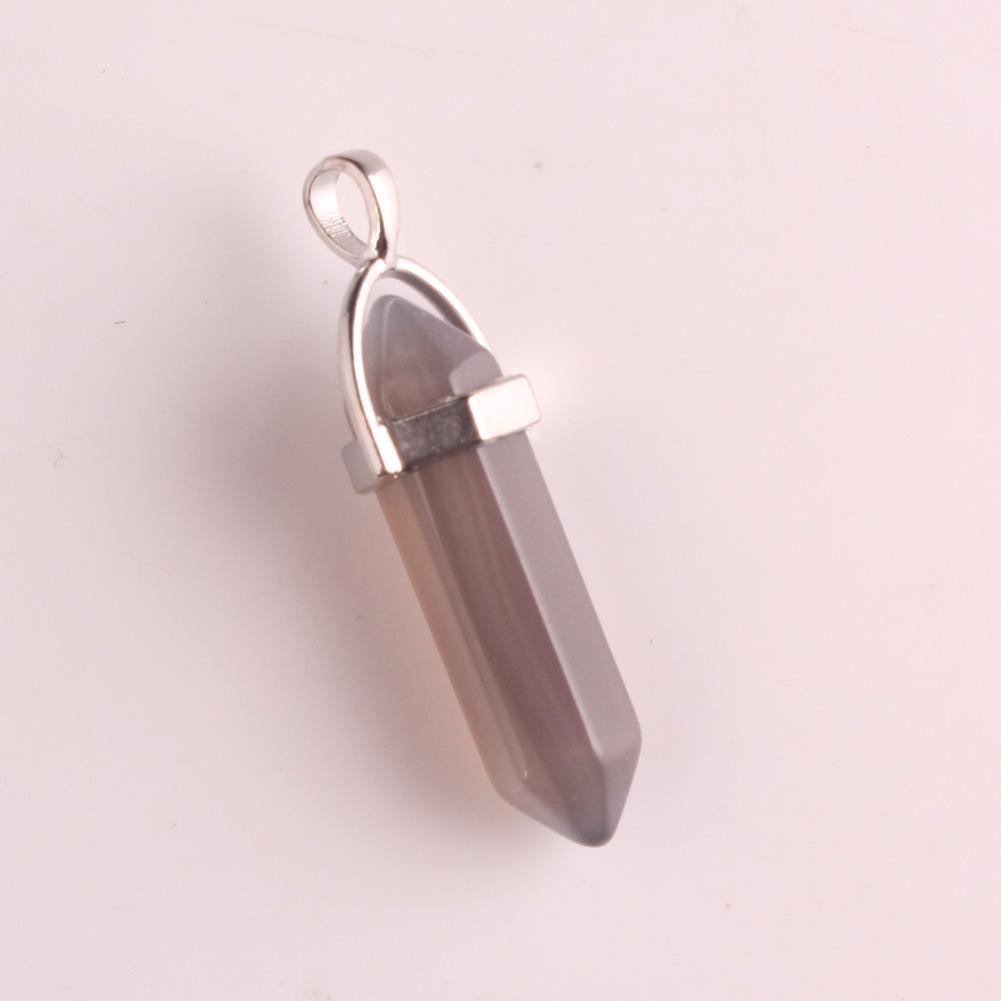 Hexagonal Agate Bullet Quartz Crystal Pendant Necklace
