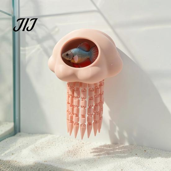Reduce Aggression in Tank Aquarium Floating Jellyfish Hide, 3D Printed Fish Saltwater Accessories Hideout, Decorative Shelter Cave for Pleco