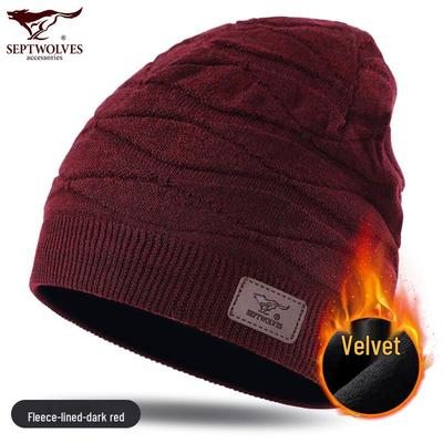 Мужская теплая вязаная зимняя шапка-бини на флисовой подкладке Septwolves