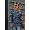 Осенне-зимняя женская блузка больших размеров в полоску с круглым вырезом и длинными рукавами, свободный топ