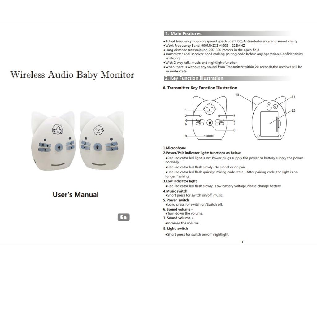 V30 EU Plug Чувствительная передача Двусторонняя связь Кристально чистый голос Cry 2.4GHz Беспроводной детский портативный цифровой аудионяня AA