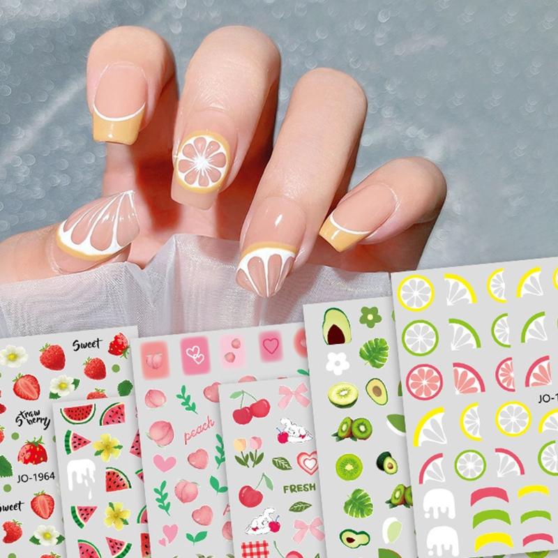 6Sheet Summer Fruit Nail Stickers Decals  For  Self-Adhesive  Nail Art Stickers For Gel Polish  DIY Nail Art Decorat