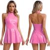 Womens Glossy Patent Leather Sleeveless Dress A-Line Mini Party Dress Clubwear Nightclub