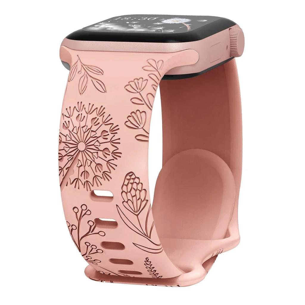Силиконовый ремешок для Apple Watch Band 49 мм, 45 мм, 44 мм, 42 мм, 41 мм, 40 мм, 40 мм, браслет с гравировкой и цветочным рисунком iwatch series 9 7 ultra 2 se 3 6 8 5 4