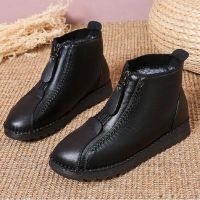 Мода Осень Зима Новая Торговля Женские Одиночные Ботинки Крупный Леопардовый Принт Передняя Молния Квадратный Каблук Короткие Ботинки Zapatillas Muje Большой Размер42