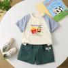 Детский комплект с короткими рукавами для детей от 0 до 5 лет, повседневный топ с принтом для мальчиков + джинсовые шорты, комплект из двух предметов, милая детская одежда