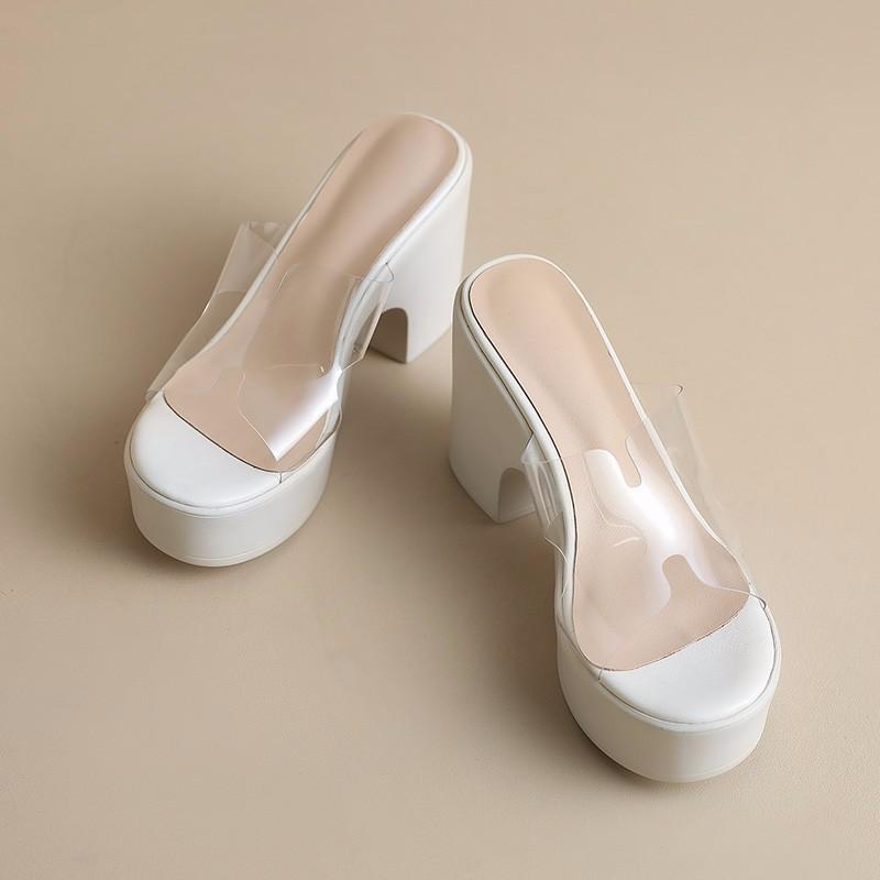 Открытые носки на толстой подошве женские модные односложные кроссовки 2025 новые летние прозрачные босоножки на высоком каблуке в стиле феи