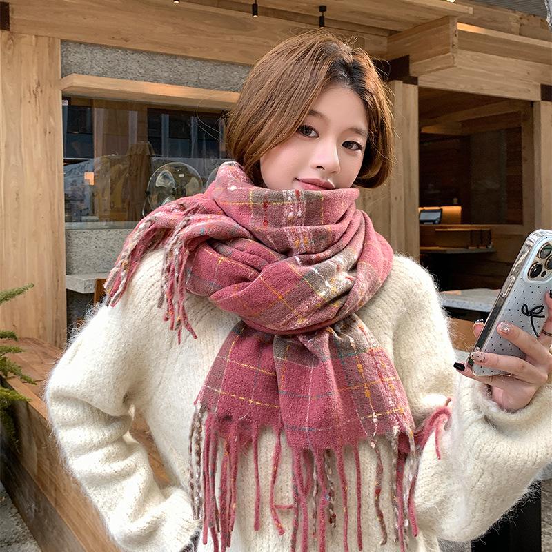 2025 Korean Imitation Cashmere Scarf Women's Autumn and Winter High-end Warm Shawl Cute Versatile Plaid Scarf
