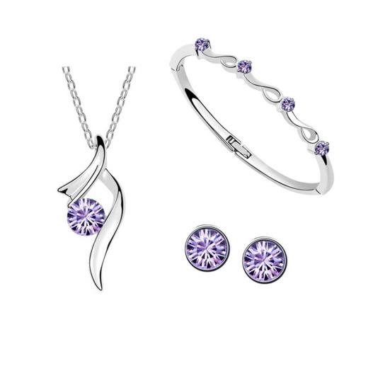 Свадебный комплект украшений Посеребренный горный хрусталь Инкрустация Ожерелье Серьги Браслет