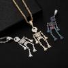 Skull Skeleton Pendant Necklace With Colorful Zircon Stones Hip Hop Style Adjustable Chain Halloween Party Costume Accessory