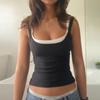 Contrast Fake Two-piece Crop Top Casual Patchwork Sleeveless Fashion Camis Vintage Y2k Women Summer Tees Ladies Mini Vest