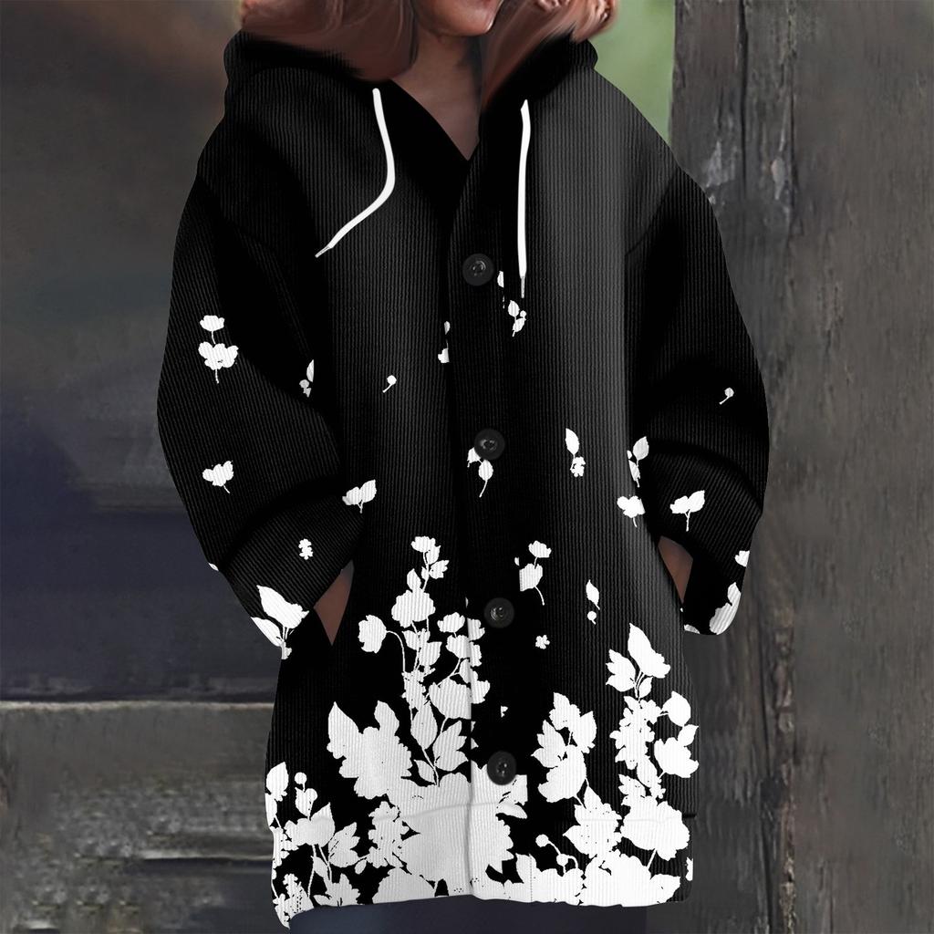 Женская мода повседневная шерстяная вязка с капюшоном и пуговицами с длинным рукавом