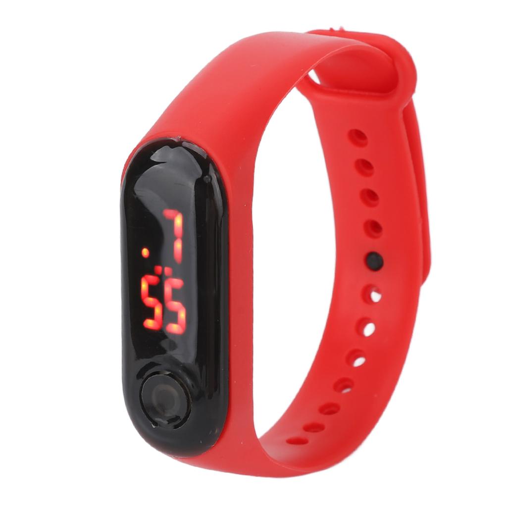 Mini Children Electronic Watch Red LED Simple Student Sports Electronic Watch with Silicone Watch Band Red