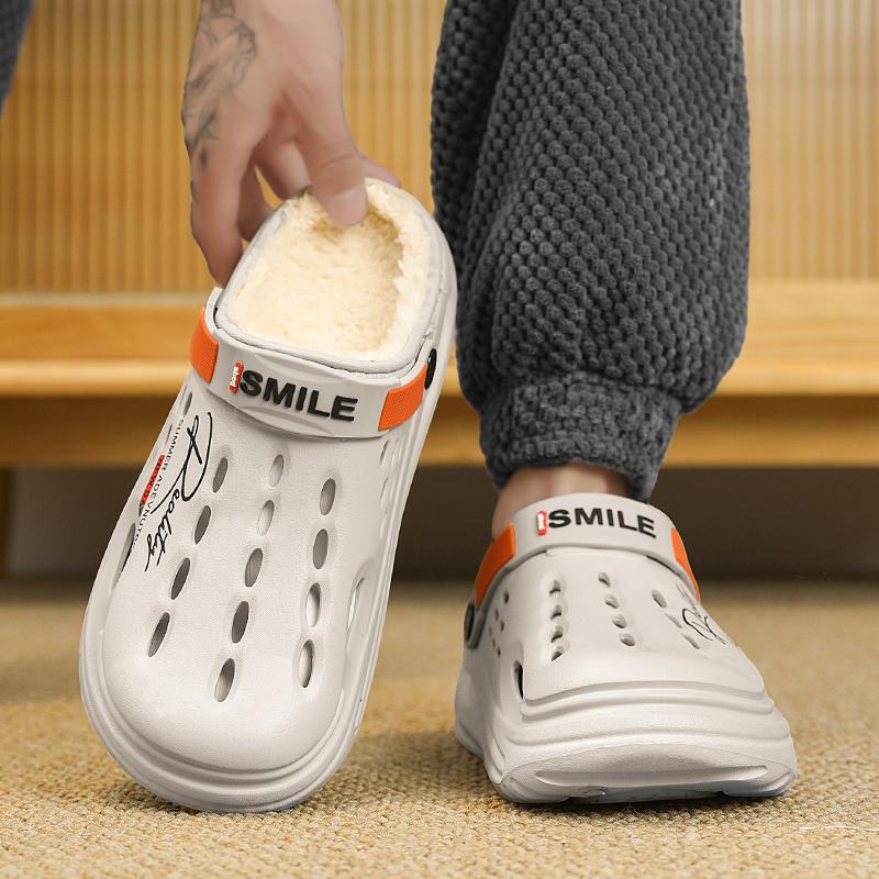 Модные зимние мужские тапочки, теплые пушистые тапочки, мягкие домашние хлопковые туфли для спальни, шлепанцы из ЭВА-пуха, повседневные удобные плюшевые сабо 38-45