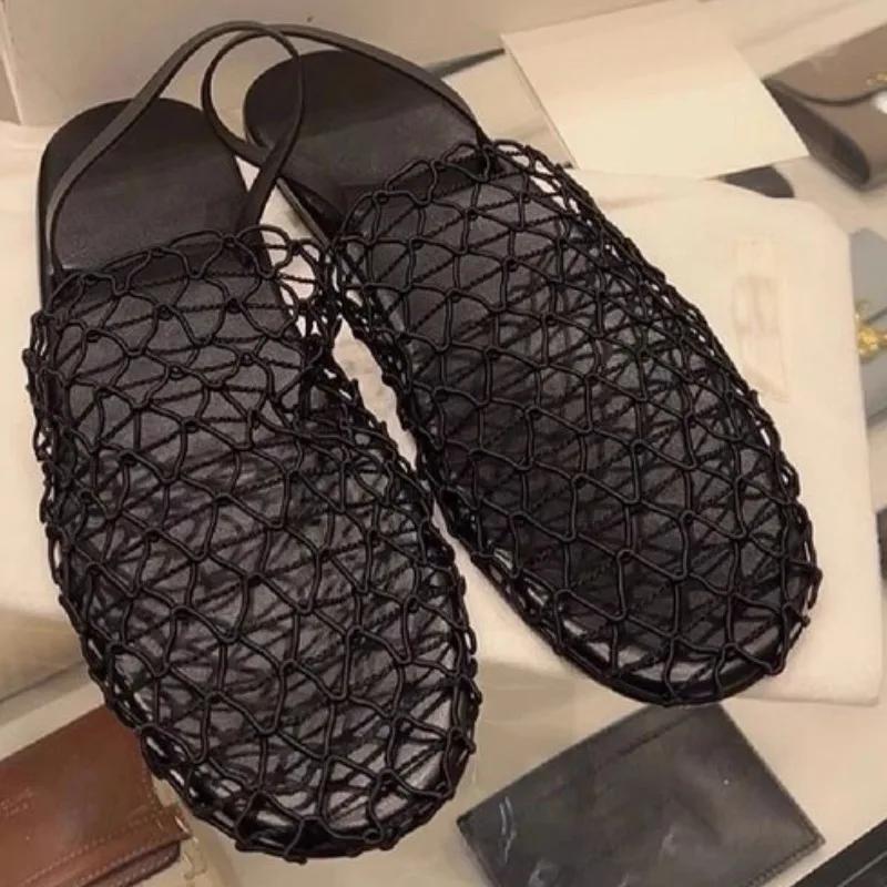 2024 New Fashion Solid Color Mesh Breathable Summer Women's Slippers Baotou Flat Bottom Beach Outerwear Women's Shoes Zapatos