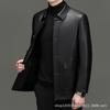 Новые осенние и зимние куртки из натуральной кожи Мужские кожаные куртки средней длины с лацканами для людей среднего и пожилого возраста Куртки для пап