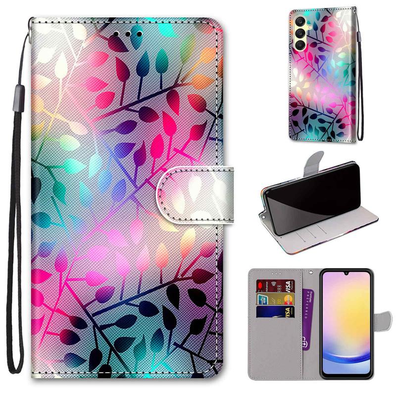 For Redmi Note 14 13 12 Pro Xiaomi 13T 12T Samsung S25 S24 A16 A15 A14 iPhone PU Leather Card Holder Flowers Animals Flip Wallet Kickstand Phone Case