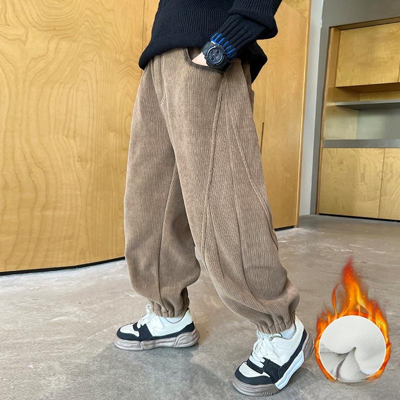 Флисовые штаны для мальчиков, осенне-зимние детские толстые вельветовые теплые спортивные штаны