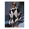 Women's Diamond Patterned Black High Collar Knitwear Sweater