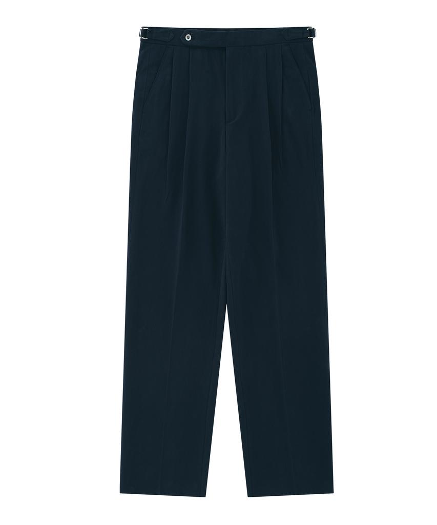 BELLIEF Cotton Peach Finish 2Pleats Relaxed Chino (Navy)