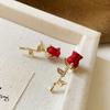 Inlaid Rhinestone Acrylic Rose Flower Earrings for Women 2024 New In Style Red Rose Stud Earring Gorgeous Luxury Zircon Gifts