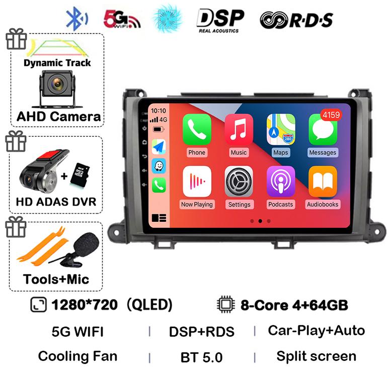 Android 14 Carplay автомобильный радиоплеер для Toyota Sienna 2009 2010 2011 2012 2013 2014 2Din мультимедиа Автомагнитола Навигация GPS DSP