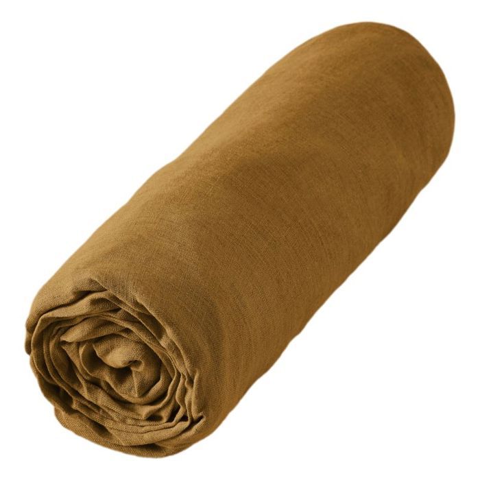 Drap housse "Soline" toutes dimensions Lin lavé - 90x190 - Caramel