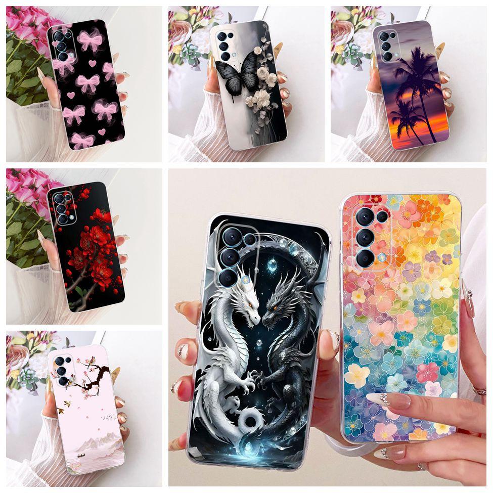 Прозрачный чехол для Oppo Reno5 5G Case CPH2145 Милый Кот Модная Бабочка Смешной Расписной Корпус PEGM00 PEGT00