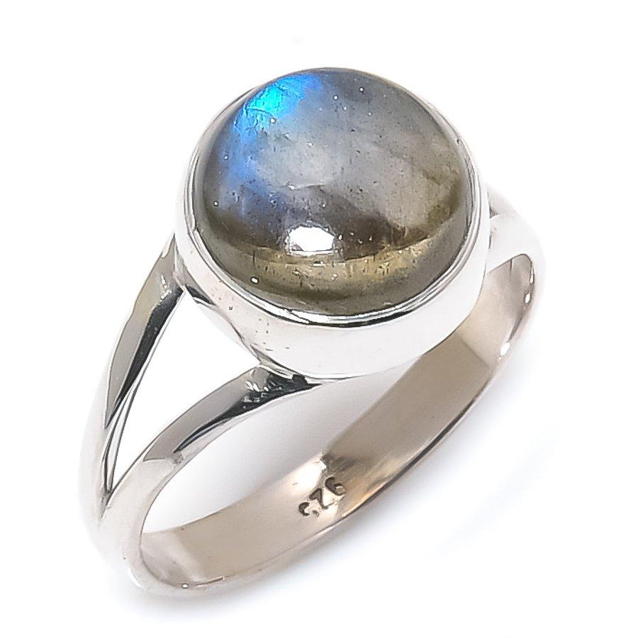 Ювелирное кольцо из натурального лабрадорита ручной работы из цельного серебра 925 пробы, размер 7 P3C74