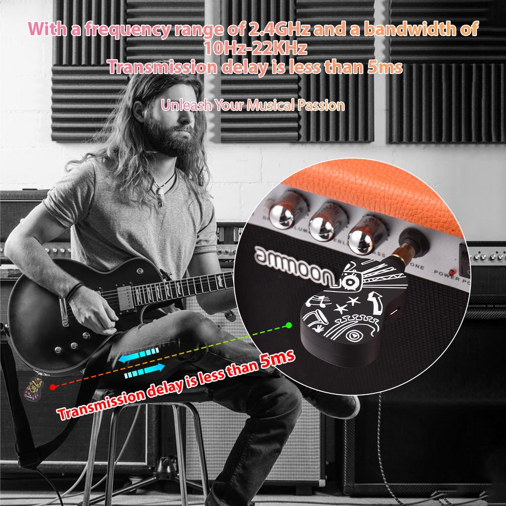 2.4G Wireless Guitar System Rechargeable 3.5mm Plug Guitar Transmitter Receiver Set for Electric
