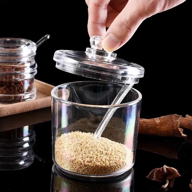 Прозрачные акриловые банки для специй с ложечками, 200 мл, набор из 10 штук
