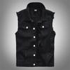 Men's Black Denim Sleeveless Vest - Trendy Streetwear Waistcoat for Spring, Summer, and Autumn