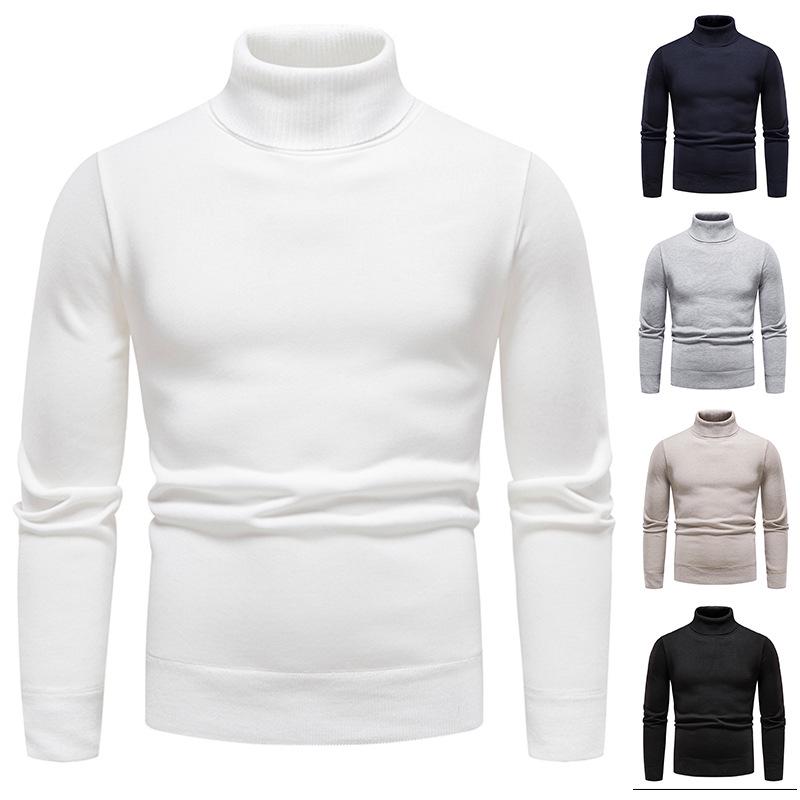 Men's Thick Knitted High-Neck Fleece Pullover Sweater - Autumn & Winter Casual Style
