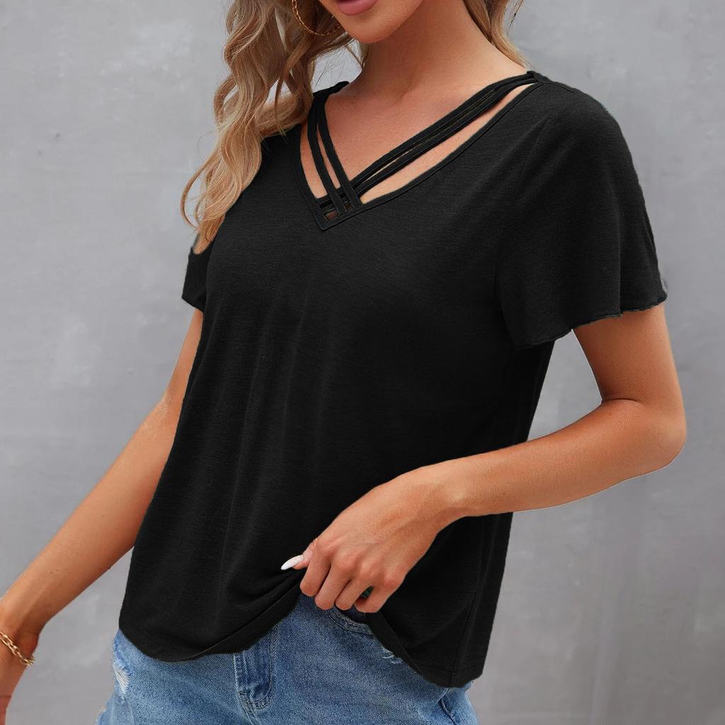 Летняя женская однотонная футболка с короткими рукавами и листьями лотоса, лето 2024