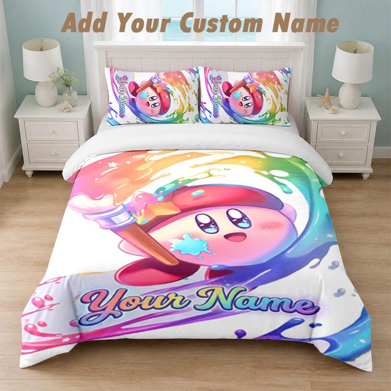 Bedding Set 1 Duvet Cover 2 Pillowcases Kirby Print Soft Bed Linen Bedroom Decor