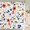 Цветочная занавеска для душа Ванная комната Водонепроницаемая полиэстеровая занавеска для душа Цветочный принт Шторы для ванной комнаты Душ с крючками