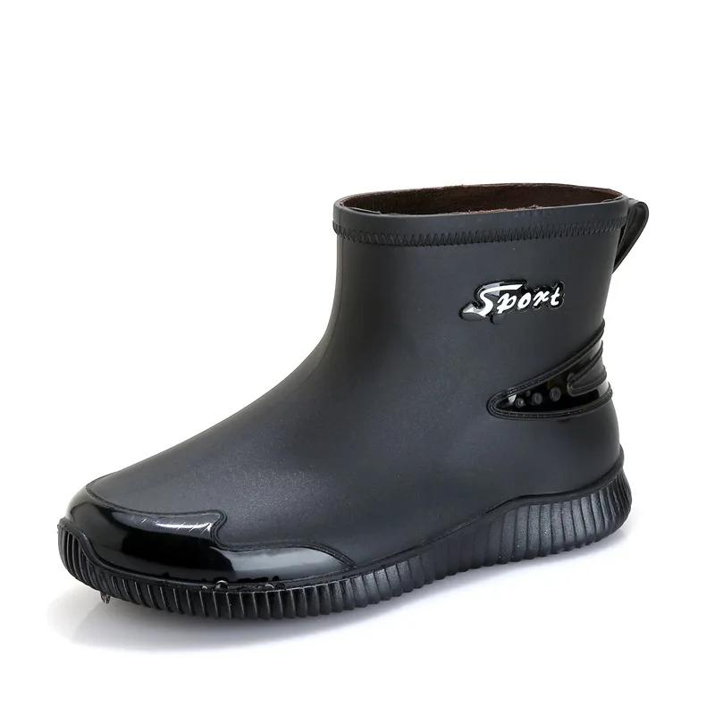 Черные мужские резиновые сапоги весна-осень мужские ботильоны водонепроницаемые для рыбалки болотная обувь автомойка рабочая обувь слипоны пластик 2024