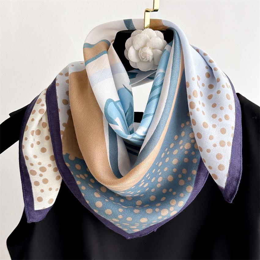 Purple Bow Scarf Neck Scarf 65 × 65Cm Thin French Polka Dot Cotton And Linen Velvet Scarf Women