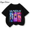 RogueWave Cool Kpop Hunter Девушка Группа Узор Принт Футболка Повседневная Спортивная Футболка с Коротким Рукавом Отдых и Универсальная