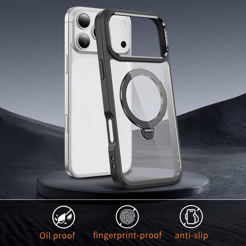 Прозрачный чехол для iPhone 17/16/Air/15/14/13 Pro Max 12 с магнитной подставкой, вращающейся на 360°, Совместим с магнитным встроенным держателем-кольцом
