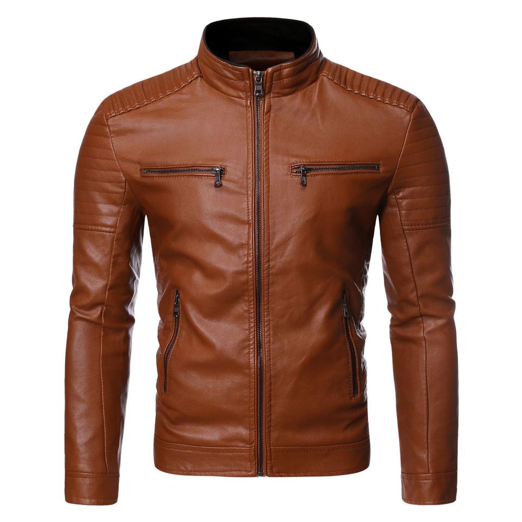 Men's Clothing Autumn and Winter Slim Fit Simple Trend Men's Leather Jacket Casual Wash Locomotive Pu Leather Jacket