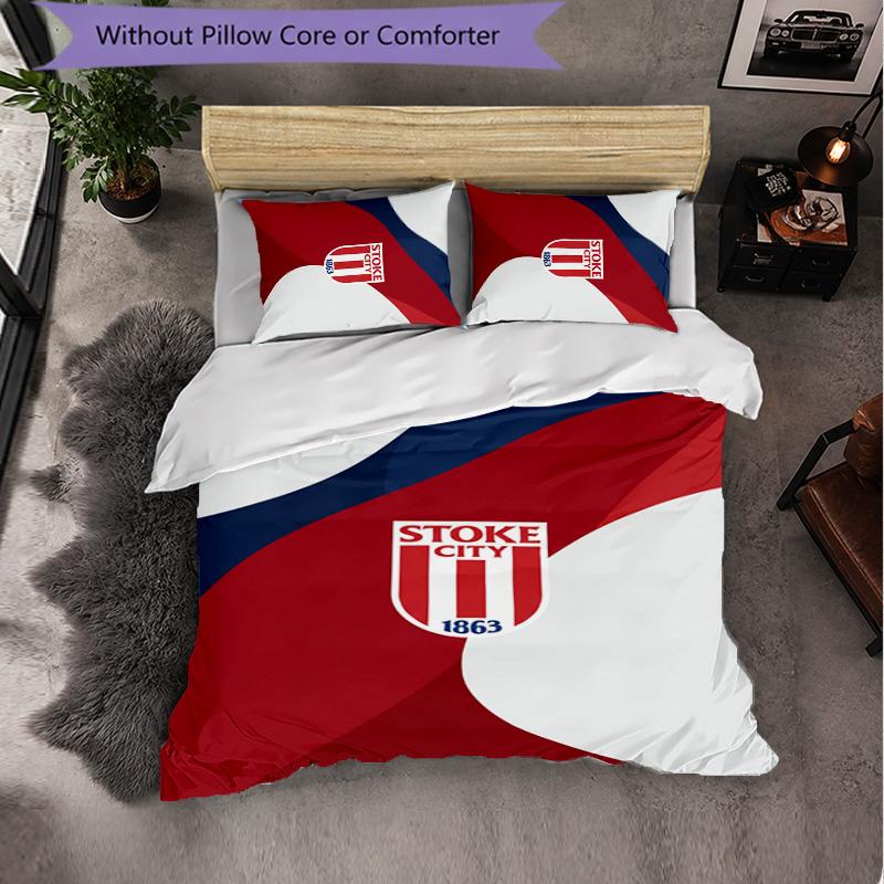 Stoke City Football 3 Piece Bedding Set Soft Duvet Cover Set with Pillowcases Printed Bedroom Decor Set for Home