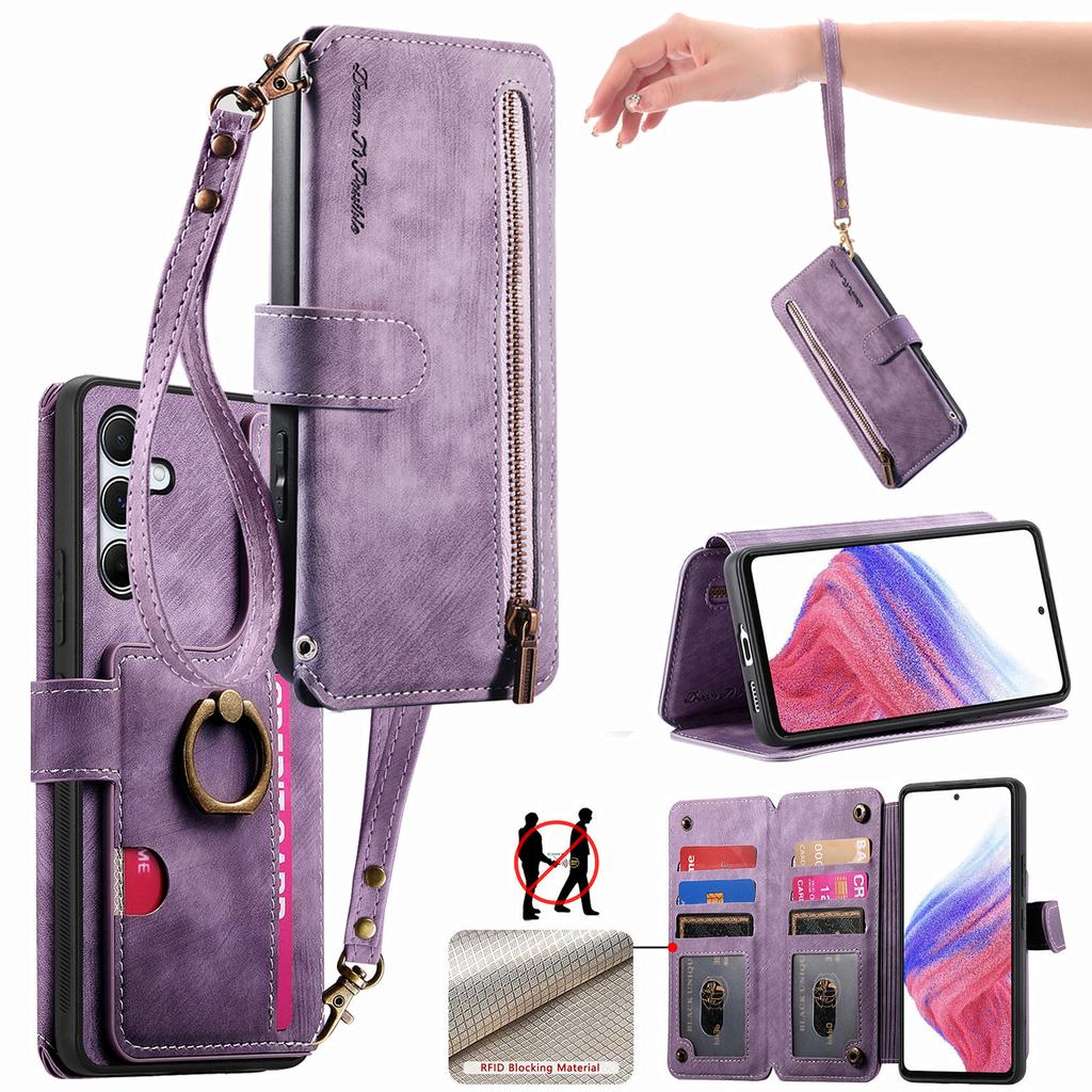 3-in-1 Luxury Leather Wallet Case for Samsung A13/A14/A15/A17...S21/S22/S23...w/ Stand, Shockproof, RFID, Multi-Slot & Zipper